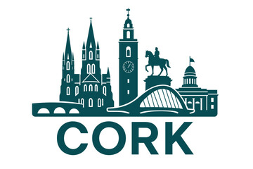 Cork city skyline with iconic buildings and landmarks