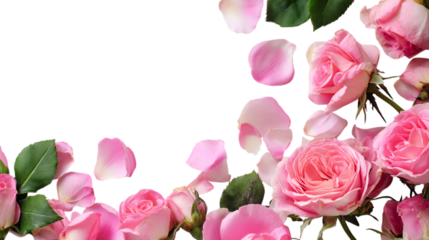 Pink Roses and Petals on transparent background