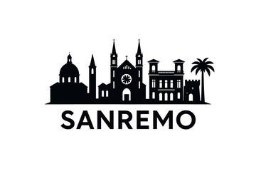 Obraz premium Sanremo skyline with theatre, cathedral, casino and Mediterranean coastline
