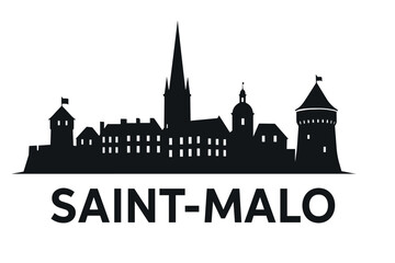 Saint-Malo skyline with cathedral, fort, beach and walled ramparts