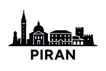 Obraz premium Piran skyline with square, cathedral, town walls and Adriatic sea