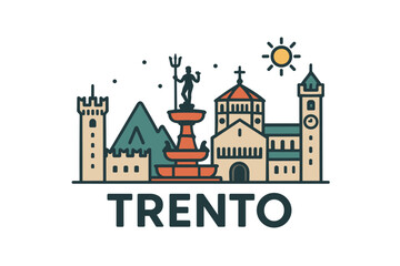 Naklejka premium City skyline with iconic buildings and landmarks, Trento