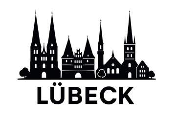 City skyline with iconic buildings and landmarks, L&uuml;beck
