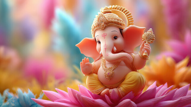 Lord ganesha statue on pink flower
