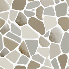 Fototapeta premium A seamless abstract background with a repeating pattern of irregularly shaped stone fragments in various natural tones of brown, gray, and white, resembling a mosaic or crazy paving.