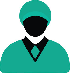 Stylized icon of a person wearing a teal cap and collared shirt with a tie