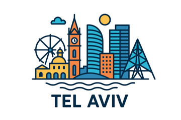 Naklejka premium City skyline with iconic buildings and landmarks, Tel Aviv