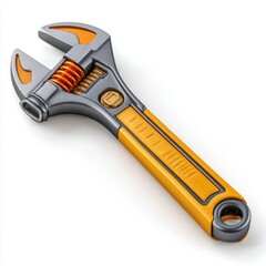 Obraz premium Adjustable wrench equipment tool with yellow handle isolated on white background.