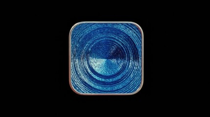 3D render of app icon with blue brushed metallic texture and chrome border on dark background