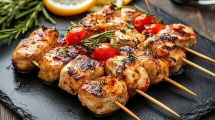 Delicious Grilled Chicken Skewers with Cherry Tomatoes and Herbs
