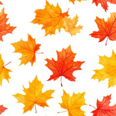Fototapeta premium 2D illustration of a tileable pattern of curled autumn maple leaves isolated on a white transparent background.