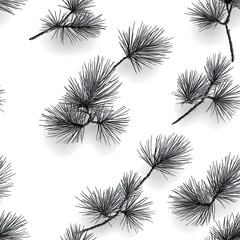2D illustration of a tileable pattern of darkened pine needles isolated on a white transparent background.