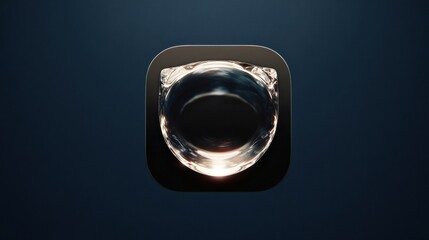 Security app icon with glass shield on dark background, square with rounded corners on dark background