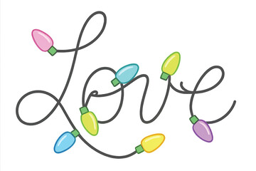 Love Word Christmas Lights – Neon Pastel PNG
