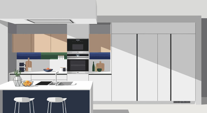 Modern Kitchen With Island Seating And Built In Appliances