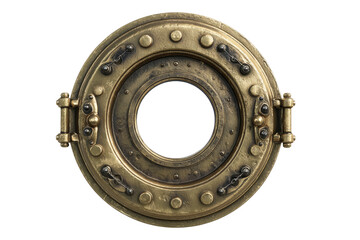 Ornate brass porthole, circular shape, detailed design