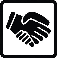 Iconic black and white silhouette of two hands shaking in agreement symbolizing partnership and trust