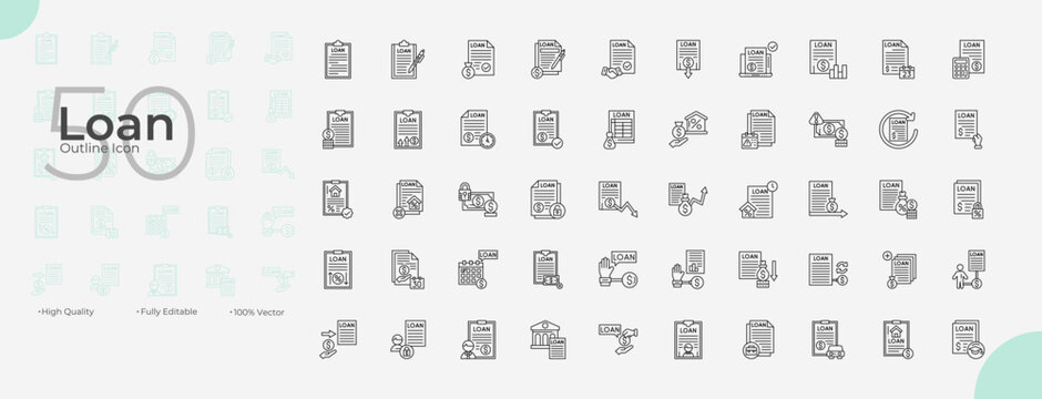 Loan Line Editable Icons set. Vector illustration in modern thin line style of Loan icons: credit, debt, finance, etc