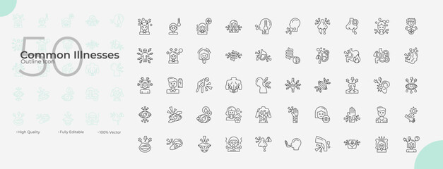 Common Illnesses Line Editable Icons set. Vector illustration in modern thin line style of Common Illnesses icons: illness, disease, allergy, etc