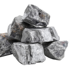 Close-Up View of Large Natural Stones in Various Shades of Gray, Isolated on a White Background for Creative and Professional Uses