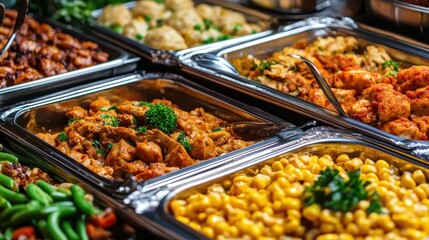 Obraz premium Delicious Assortment of Freshly Prepared Dishes in Buffet Style