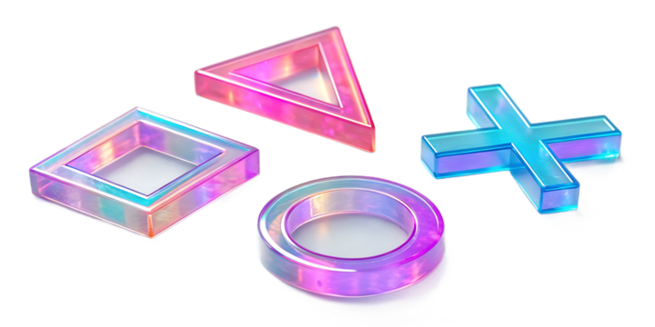 Abstract Gaming Icons with Colorful Holographic Texture on Black Background Ideal for Design and Creative Projects