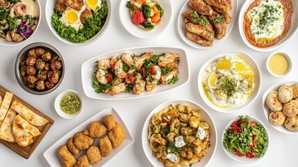 Delicious Assortment of Mediterranean Dishes on a White Background