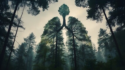 Forest Lungs: Trees Forming Human Respiratory System in Nature