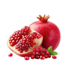Fresh Pomegranate Fruit Halved with Juicy Seeds Displayed on a White Background, Capturing the Vibrant Red Color and Unique Texture of the Fruit