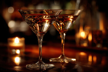 Cheers with martini glasses in a cozy bar atmosphere