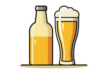 A bottle and glass of refreshing beer, isolated on white background, perfect for a bar or pub advertisement