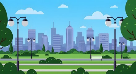 Vector Park Scene – Peaceful Garden Landscape