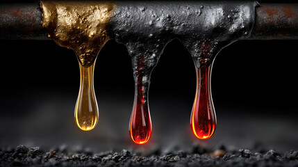 Colorful liquid metal drops with fiery tones