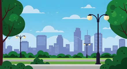 Vector Park Scene – Peaceful Garden Landscape