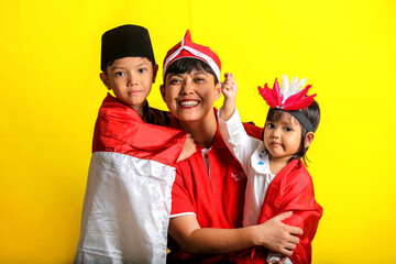 A happy family celebrating Indonesian Independence full of prode and joy. 