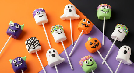 Halloween marshmallow pops: monster, ghost, and pumpkin treats on sticks : food and drinks for halloween
