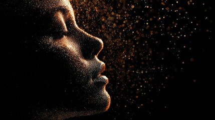 Silhouette Profile With Sparkling Particles Depicting Skin Renewal and Rejuvenation in a Dark Background