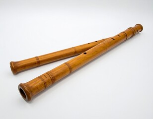 Wooden Indian flute isolated on white background, traditional bansuri musical instrument of Lord Krishna