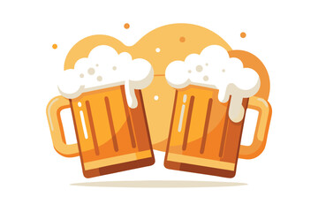 Illustration of two beer mugs toasting isolated on white background, symbolizing celebration and camaraderie