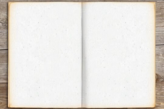 Open blank book pages with brown cover