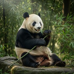 Obraz premium giant panda eating bamboo