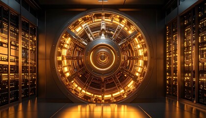 Obraz premium Server Room with Glowing Portal and Data Racks for Data Storage