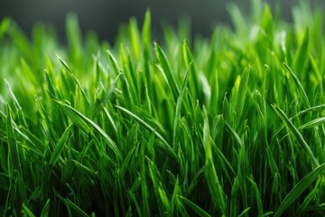 Obraz premium Lush Green Grass Background, Close-Up of Vibrant, Short Blades Perfect for Design & Print, Landscape Format.