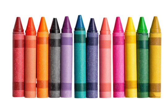 Row of assorted crayons in various colors