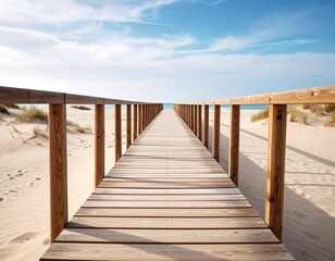 Obraz premium Wooden boardwalk leading to beach (1)