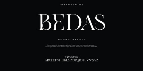 BEDAS Abstract Fashion font alphabet. Minimal modern urban fonts for logo, brand etc. Typography typeface uppercase lowercase and number. vector illustration