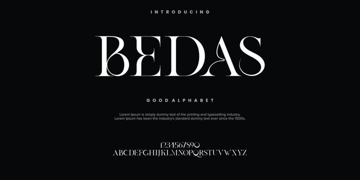 BEDAS Abstract Fashion font alphabet. Minimal modern urban fonts for logo, brand etc. Typography typeface uppercase lowercase and number. vector illustration