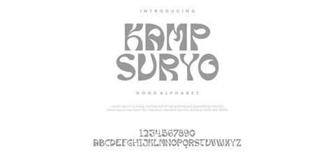 Kamp Suryo Modern minimal abstract alphabet fonts. Typography technology, electronic, movie, digital, music, future, logo creative font. vector illustration