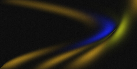 Blurred neon color flow, dark  yellow blue color gradient background, grainy texture effect, futuristic banner design.