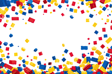Colorful plastic building blocks scattered against a black background